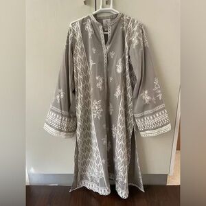 Nida Azwer Grey Block Print Kurta